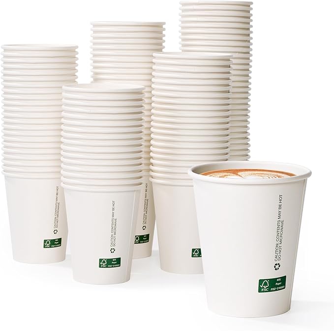 LITOPAK 200 Count 8 oz Disposable Paper Coffee Cup, White FSC Paper Hot Coffee Cups for Multiple Drinks for Office, Store, Home