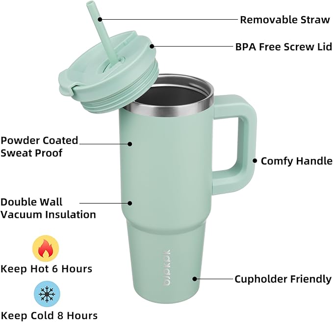 BJPKPK Insulated Tumblers With Handle And Straw 30 oz Stainless Steel Tumbler Cups With Lid,Pistachio Green
