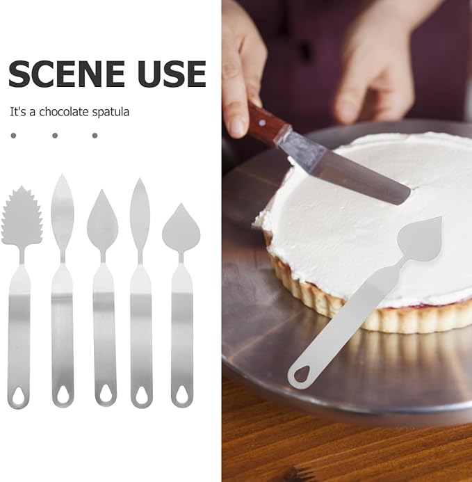PRETYZOOM Cake Cream Spatula, 5 Shapes Stainless Steel Frosting Baking Tool, Icing Oil Painting Spatula, Cake Decorating Tool
