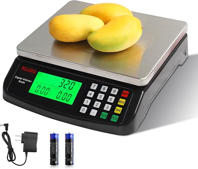 Large Digital Kitchen Scale Black 30kg/66lb Commercial Food Scale Stainless Steel with LCD Display Price Computing Scale for Restaurant Baking Bread Meat Prep Counting Scale for Parts and Coins