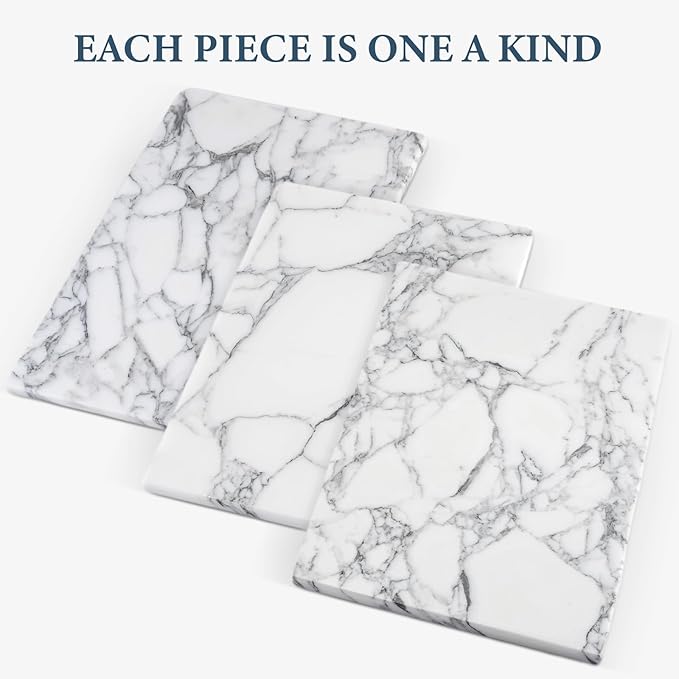 Koville Italian Natural Marble Cutting Board for Kitchen Pastry Bread Macaron Display, 12" x 8" Real Stone Slab Marble Cheese Board for Counter, Bathroom Perfume Tray Candle Plate (Arabescato)
