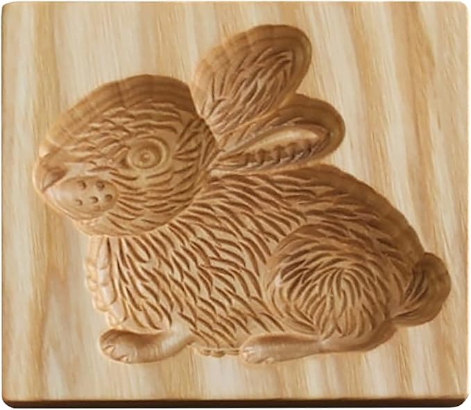 Wooden Cookie Biscuit Mold, 3D Baking Mold, Embossing Craft Decorating Baking Tool, Suitable for Halloween Thanksgiving Christmas Kitchen DIY (Rabbit 10 * 10 * 2)