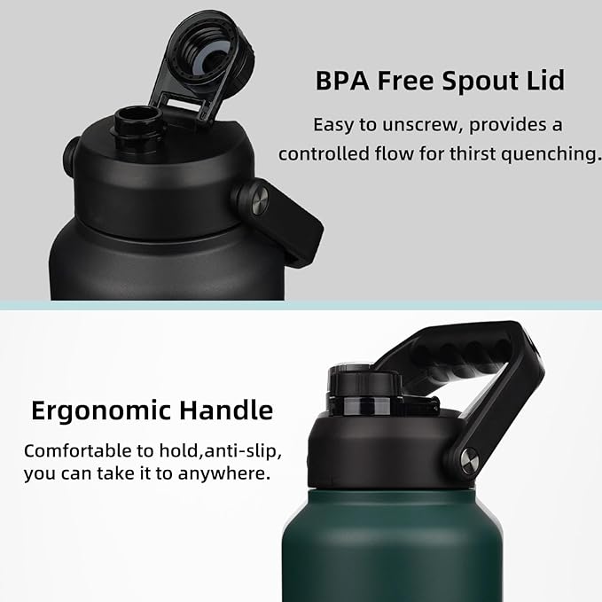 BJPKPK 87oz Insulated Water Bottle, Dishwasher Safe 2/3 Gallon Water Bottle with Ergonomic Handle, BPA Free Leak Proof Water Jug, Stainless Steel Metal Water Bottle with Anti-slip Bottom, Army Green