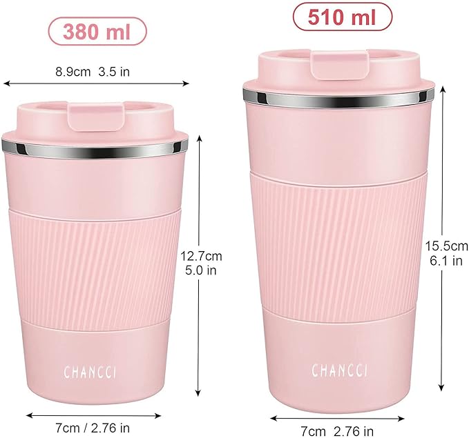 Travel Coffee Mug Spill Proof Leakproof 16 oz Insulated Coffee Mug with Screw Lid, Stainless Steel Vacuum Tumbler Reusable Thermal Coffee Cup to go for Hot and Cold Drinks -510ml,Pink