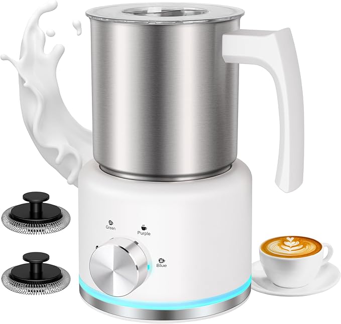Milk Frother and Steamer, 16.9 OZ Milk Frother for Coffee, 4 in 1 Frother Separable Easy to Use and Clean, Durable Safe Silent Working for Coffee, Latte, Cappuccino Hot Chocolate, White
