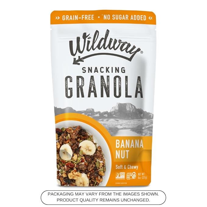 Wildway Keto Granola | Banana Nut | Grain-Free, Certified Gluten-Free Cereal | Vegan, Low Carb | No Sugar Added | Paleo-Friendly | Non-GMO Fruit & Nut Clusters | Nutrient-Rich Snack | 8 oz, 6 Pack