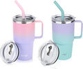 Sursip Kids 24 oz Insulated Cup with Handle, Double Wall Vacuum Stainless Steel Tumbler with Straw and 2 Lids, for Cold/Hot Drinks, Coffee Travel Mug for Car/Home/Office/Party/Camping (2 Pack)