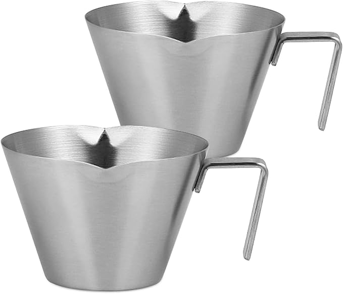MHW-3BOMBER Espresso Measuring Cups 2Pcs with Handle, 1oz / 2oz / 3oz Double Spouts Stainless Steel Espresso Shot Cups with Scale, V-Shaped Mouth Espresso Pour Cup Glossy G6199BL-OS