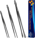 JETKONG 3 Pcs Kitchen Tweezers Tongs, Stainless Steel Cooking Tweezers, 8+10+12 Inch Ideal for meat, pasta, plating and pinching delicate small pieces of food (Black)