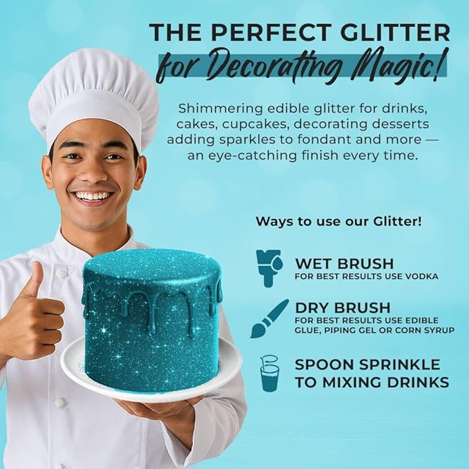 Bulk 20g Light Blue Edible Glitter for Drinks | Premium Edible Glitter for Cakes, Cocktails, Light Blue Cake Decorating Decorations Food Grade, Vegan, Kosher, Halal, Gluten Free - Made in USA