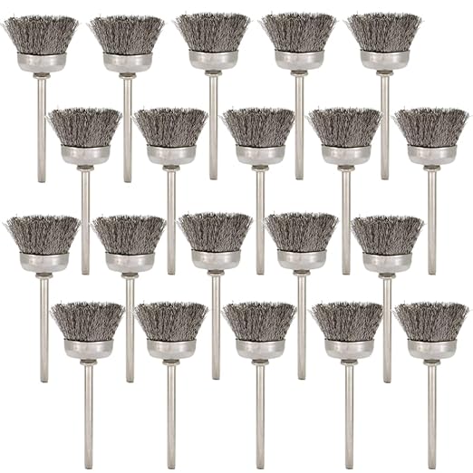 20PCS Wire Brushes - Metal Rust Removal, Polishing, Cleaning - 25mm Diameter, 3mm Shaft - Removes Burrs, Dust, and Oxide Layer - Handles Rough Surfaces - Designed for Industrial and DIY Enthusiasts