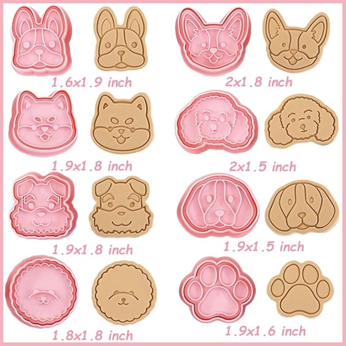 8 Dog Cookie Cutters Set, 3D Puppy Cookie Stamps, Cupcake Pancake Apple Pie Pastry Biscuit Molds, Cookie Baking Molds for Dog Party Decorations (Puppy-1)