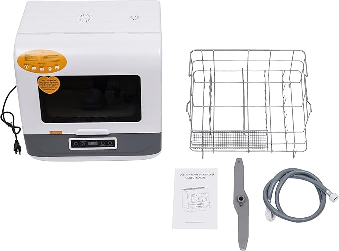 800W Portable Countertop Dishwasher, 110V Automatic Mini Dishwasher Machine with 3 Washing Programs, 360° Rotating Spray Air Drying Function for House Dorm Apartment RV