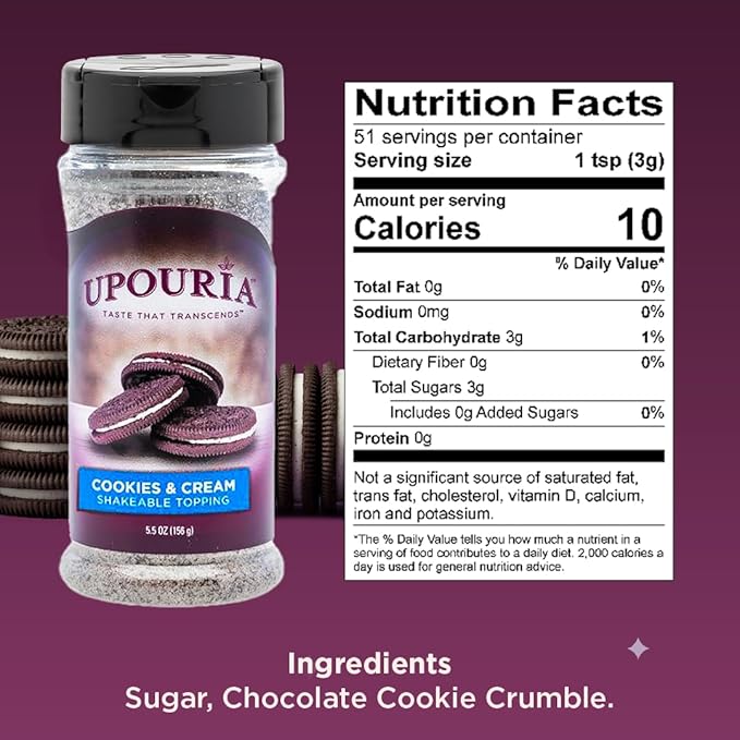 Upouria Cookies & Cream Coffee Topper, Vegan, Rich Flavor Enhancer for Coffee, Hot Chocolate, Ice Cream, 5.5oz