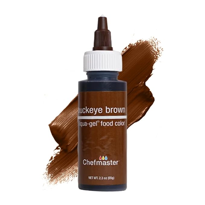 Chefmaster Buckeye Brown Liqua-Gel® Food Coloring | Vibrant Color | Professional-Grade Dye for Icing, Frosting, Fondant | Baking & Decorating | Fade-Resistant | Easy-to-Use | Made in USA | 2.3 oz