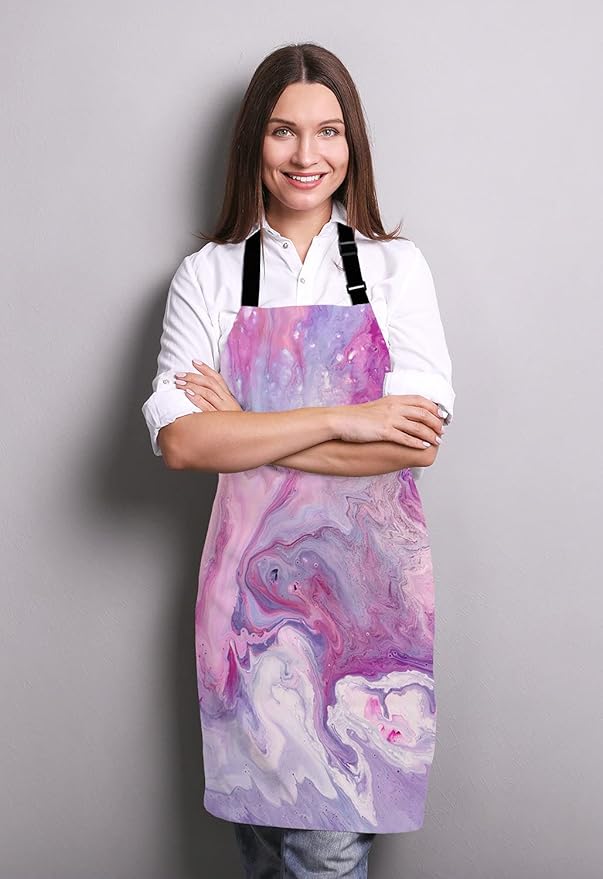 Purple Marble Pattern Bib Apron with Adjustable Neck for Men Women,Suitable for Home Kitchen Cooking Waitress Chef Grill Bistro Baking BBQ Apron