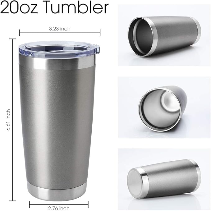 HASLE OUTFITTERS 20oz Tumblers Bulk Stainless Steel Cup with Lid Double Wall Vacuum Insulated Coffee Mug for Cold & Hot Drinks 1 Pack, Grey