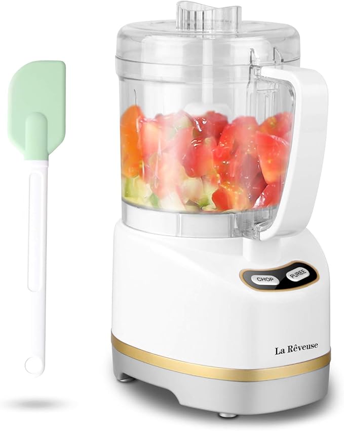 La Reveuse Electric Mini Food Processor Small Chopper 200 Watts 2-Cup Prep Bowl for Mincing Chopping Grinding Blending Pureeing (White)