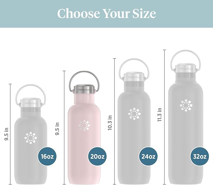Lifefactory 20-Ounce Stainless Steel Vacuum-Insulated Sport Bottle, Desert Rose