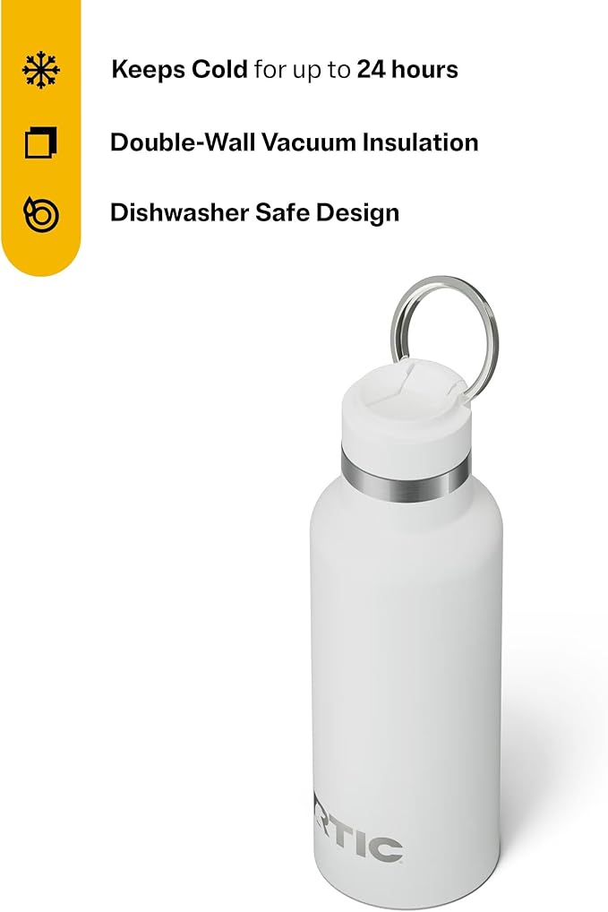 RTIC 16oz Journey Bottle Metal Stainless Steel Vacuum Insulated, BPA Free, Reusable, for Water, Hot and Cold Drinks, Travel, Sports, Camping, White