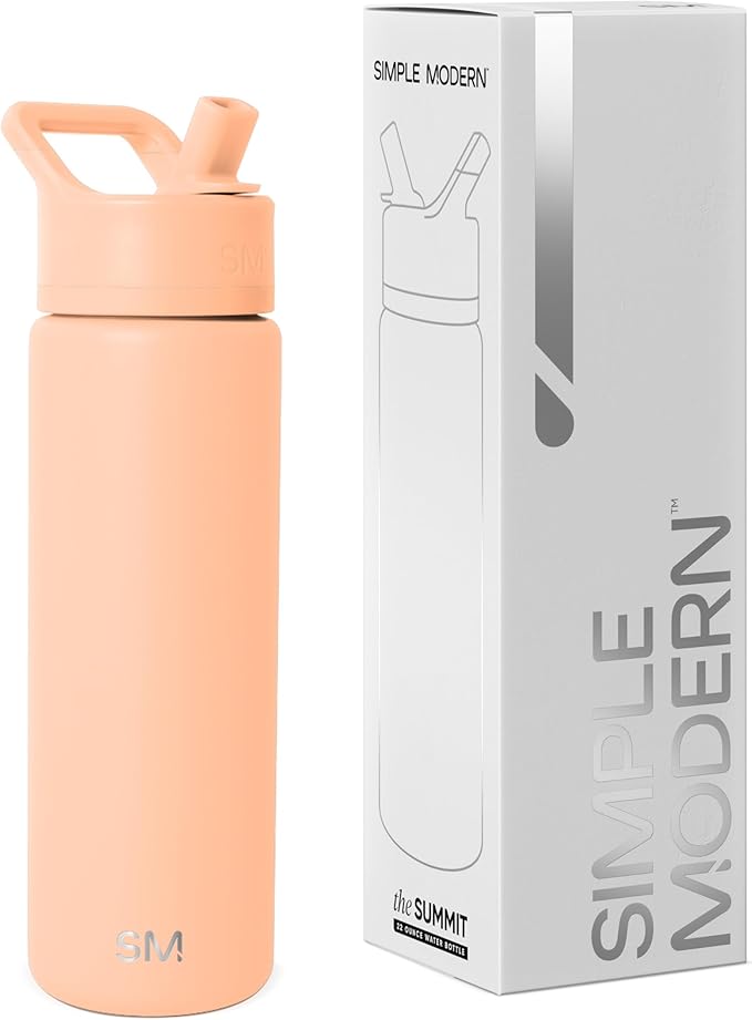Simple Modern Water Bottle with Straw Lid | Vacuum Insulated Stainless Steel Metal | Reusable Leak Proof BPA-Free Cup for School | Summit Collection | 22oz, Bellini