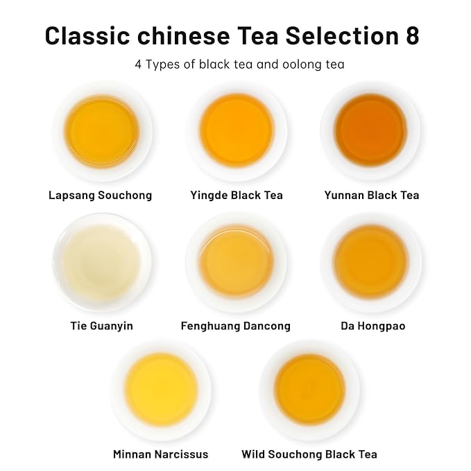 iTeaworld 8 Flavors Sampler Set, Up to 112 cups, High to Low Caffeine, Whole leaves, Loose Leaf Classic Chinese tea, Including Oolong and Black Teas, 16 Sample Bags with 20 Empty Tea Bag, 2.1OZ