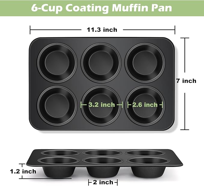 TeamFar Muffin Pan, 6 Cup Muffin Tin Cupcake Pan Tray with Nonstick Coating and Stainless Steel Core, for Home/Kitchen Baking, Healthy & Heatproof, Release Easily & Easy Clean