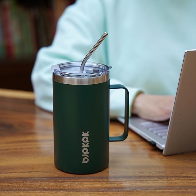 BJPKPK Insulated Coffee Mug with 2 Lids, 25oz Stainless Steel Insulated Tumbler with Handle, Double Wall Vacuum Coffee Cups, BPA Free Travel Mug for Coffee, Tea and Drinks, Navy Blue