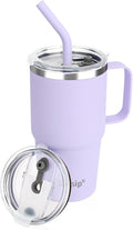 Sursip 24 oz Insulated Cup with Handle, Double Wall Vacuum Stainless Steel Tumbler with Straw and 2 Lids, For Cold/Hot Drinks, Coffee Travel Mug for Car/Home/Office/Party/Camping (Lilac-1 Pack)