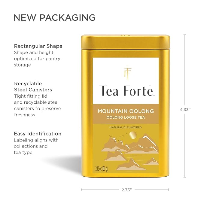 Tea Forte Mountain Oolong Premium Loose Leaf Caffeinated Oolong Tea Blend Canister, Makes 35-50 Cups