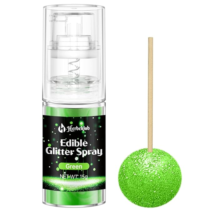 Green Edible Glitter Spray - 15g Edible Green Glitter for Cakes Food Grade Metallic Shimmer Powder Cake Spray for Cookie Decorating Chocolate Strawberry