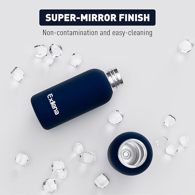 Small Water Bottle 12oz with Clip, Double Wall Stainless Steel Vacuum Small Insulated Water Bottle Keeps Drinks Cold 24 Hrs/Hot 12 Hrs for Kids Handbag School BPA Free (Navy Blue)