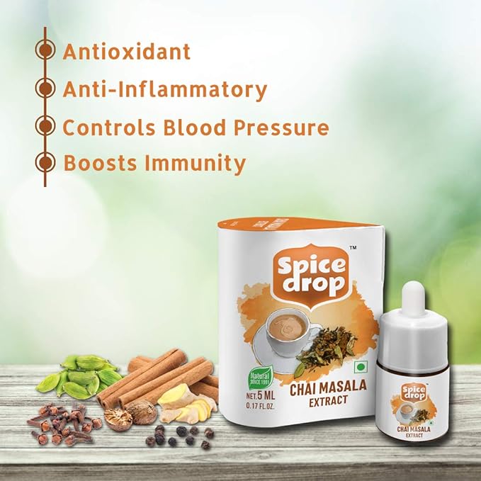 Spice Drop Variety Combo Pack Of 7 |Chai Masala, Cardamom, Ginger, Lemongrass, Cinnamon, Clove, And Black Pepper Extract| Vegan | Natural Extracts |180 Drops Each | 0.17 Oz * Set Of 7