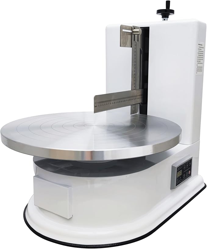 TECHTONGDA Cake Decorating Coating Machine Cream Spreading Automatic Frosting Turntable with Graduated Scraper for 4-16inch Cakes 40-180RPM Rotating Speed White