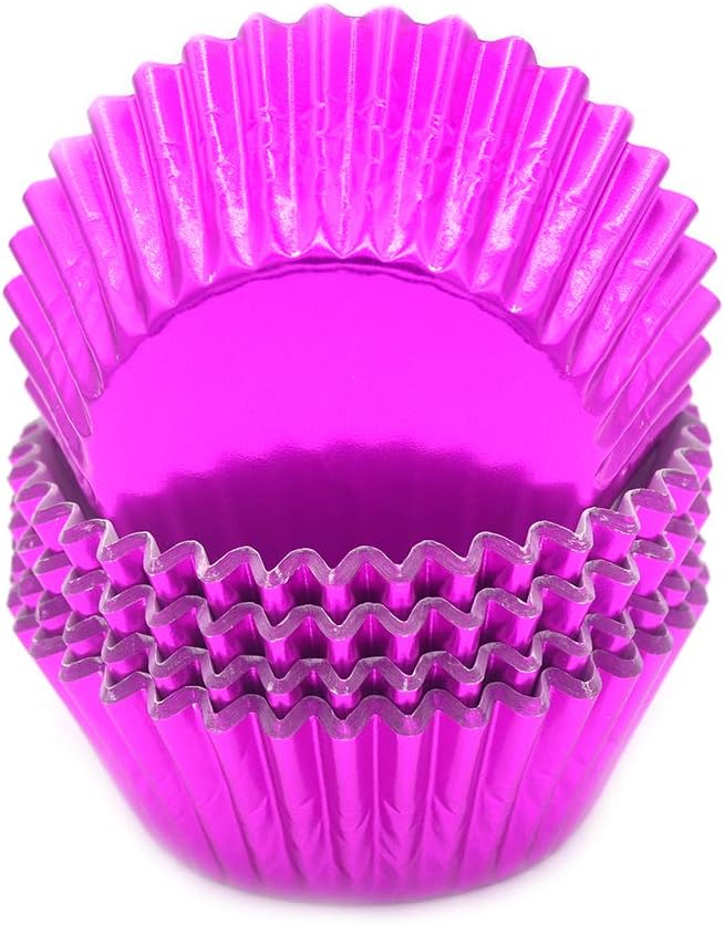 Standard Hot Pink Foil Cupcake Liners Muffin Baking Cups for Party and More, 100-Count