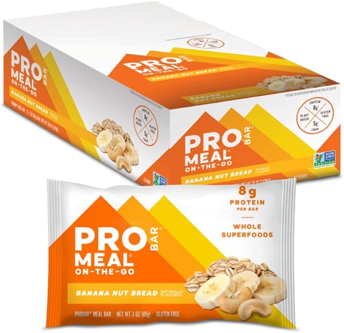 PROBAR - MEAL Bar, Banana Nut Bread, Non-GMO, Gluten-Free, Healthy, Plant-Based, Whole-Food Ingredients, Natural Energy (12 Count)