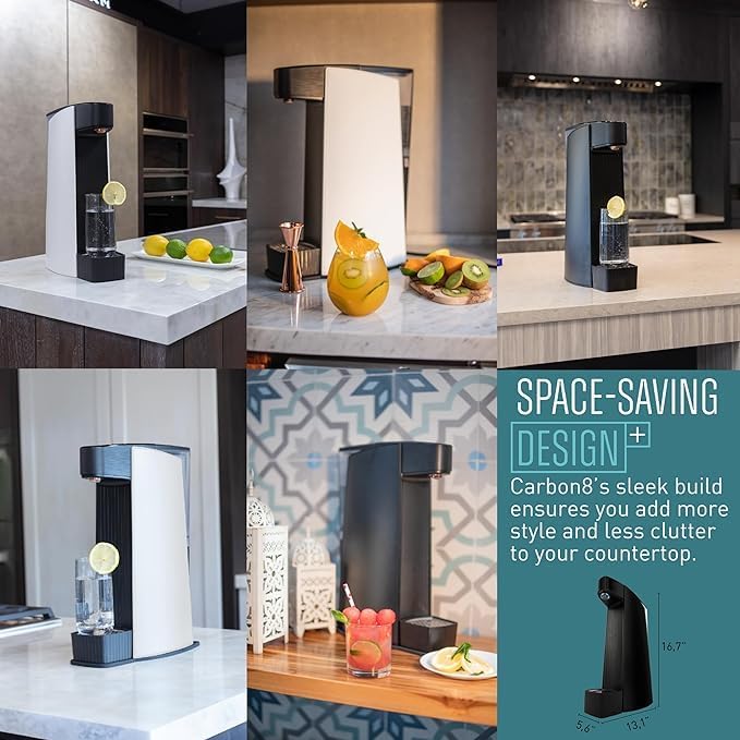 Carbon8 Sparkling Water Maker Machine, Home Soda Stream Machine, Screw-In CO2 Carbonator, Countertop Water Mineralizer, Seltzer Soda Maker Dispenser, CO2 Cylinder Not Included, White