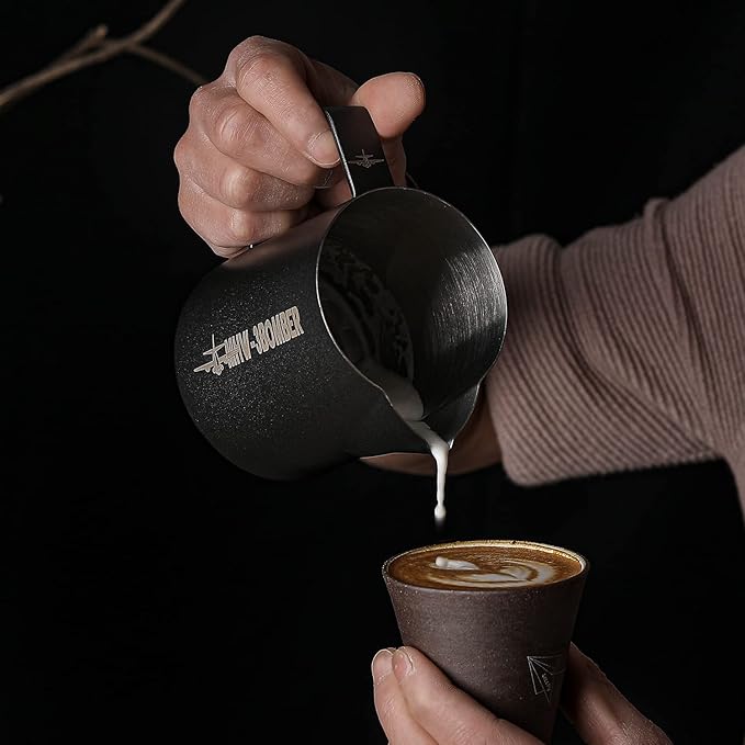 MHW-3BOMBER Espresso Steaming Pitcher Milk Frothing Pitcher Stainless Steel Milk Coffee Cappuccino Latte Art Barista Cup 16.9oz/500ml (Matte Black) P5032B-OS