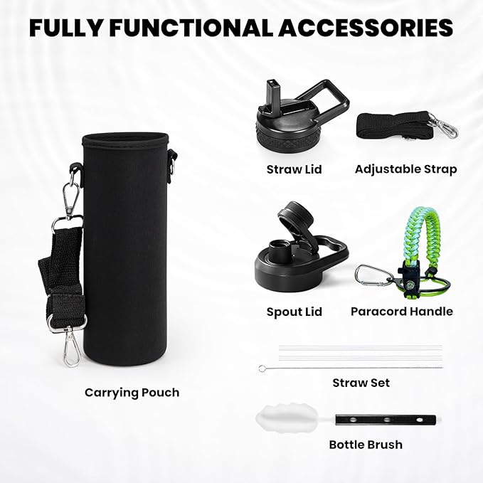 Insulated Water Bottle 20 oz, Triple Wall Vacuum Stainless Steel (Cold for 48 Hrs), Leak Proof & Non-BPA, Kids Water Bottle Jug for School with Straw Spout Lids, Ombre Green