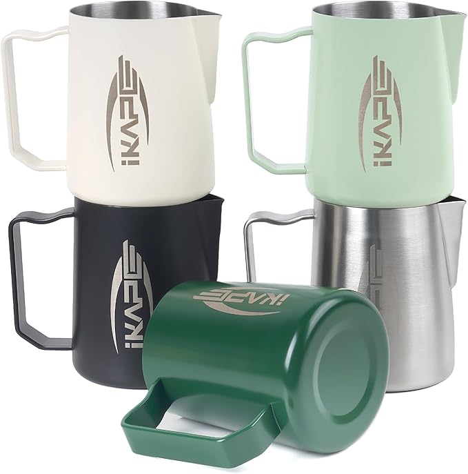 IKAPE Espresso Milk Pitcher, Espresso Steaming Pitcher with Sharp Spout for Espresso Barista Tool, 15.4 oz/450ml Milk Frothing Jug (White)