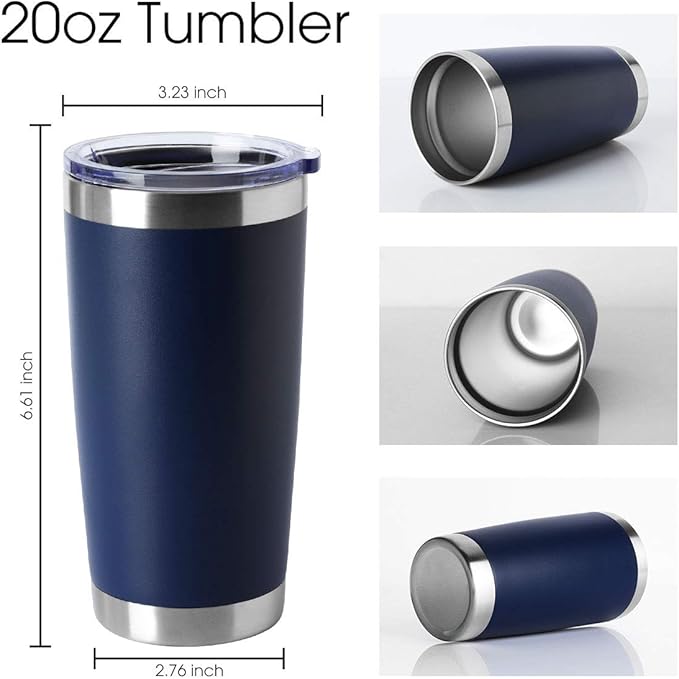 HASLE OUTFITTERS 20oz Tumblers Bulk Stainless Steel Cup with Lid Double Wall Vacuum Insulated Coffee Mug for Cold & Hot Drinks 8 Pack, Navy