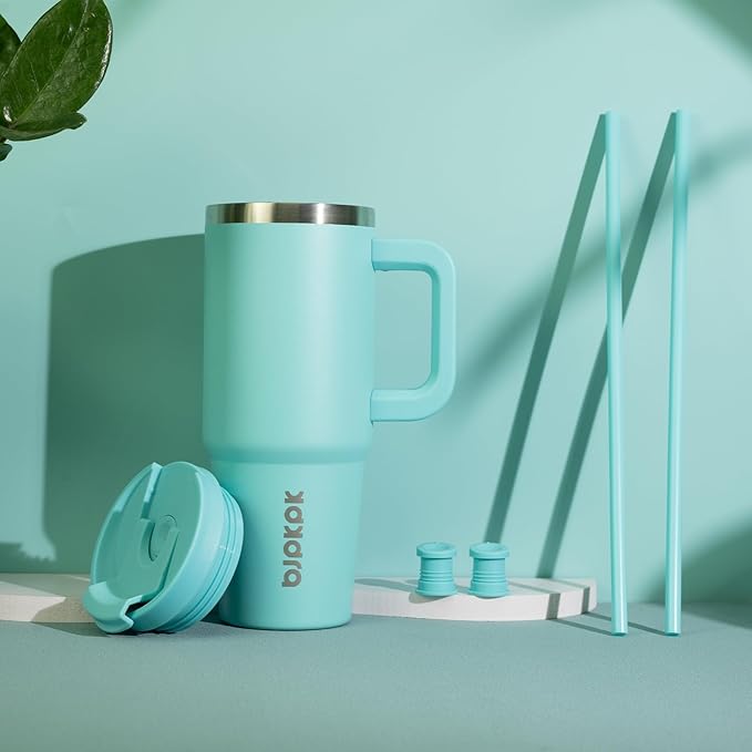 BJPKPK 30 oz Insulated Tumbler With Lid And Straw Stainless Steel Tumblers Cup With Handle For Women And Men,Turquoise