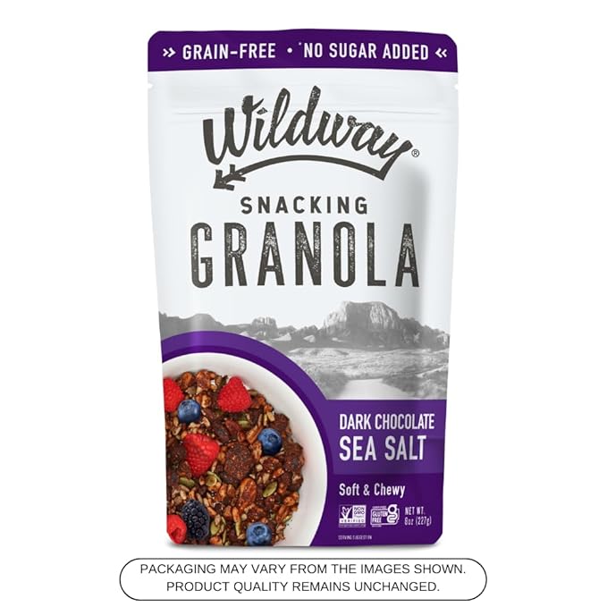 Wildway Keto Granola | Dark Chocolate Sea Salt | Grain-Free Certified Gluten-Free Cereal | Vegan, Low Carb | No Sugar Added | Paleo-Friendly, Non-GMO Fruit & Nut Clusters | Nutrient-Rich | 8oz, 6 Pack