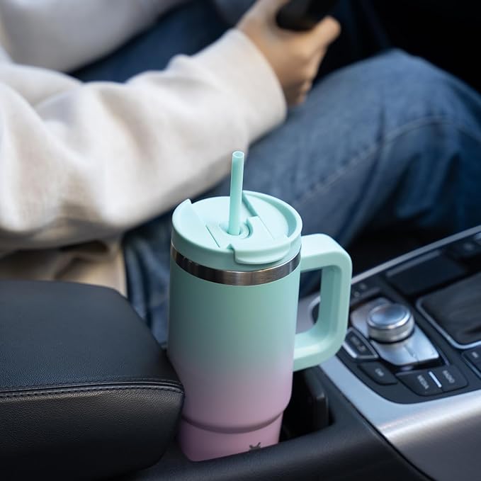 BJPKPK Tumbler With Handle And Straw 30oz Insulated Tumbler Cups With Lid Stainless Steel Travel Coffee Mug,Lemon