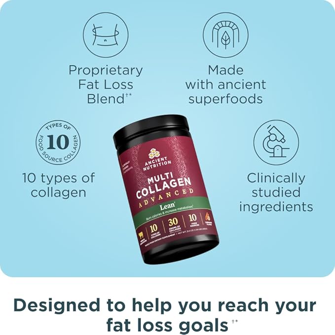Ancient Nutrition Advanced Hydrolyzed Collagen Peptides Powder Protein Lean with Probiotics and Vitamin C, Cinnamon, for Women & Men, Supports Healthy Weight Management & Muscle Building, 25 Servings