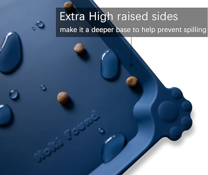 Hoki Found XX-Large Silicone Pet Food Mats - Non-Slip Dog & Cat Bowl Placemats - Waterproof Feeding Mats - Ink Indigo