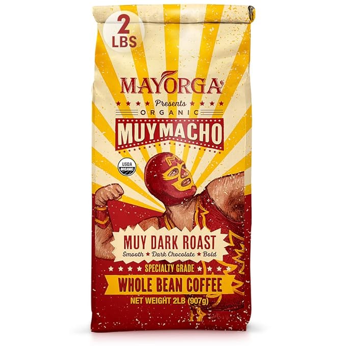 Mayorga Intense Dark Roast Coffee, 2 lb bag - Muy Macho Blend, the World's Strongest Organic Coffee - 100% Arabica Whole Coffee Beans - Bold Flavor - Specialty Grade, Non-GMO, Direct Trade