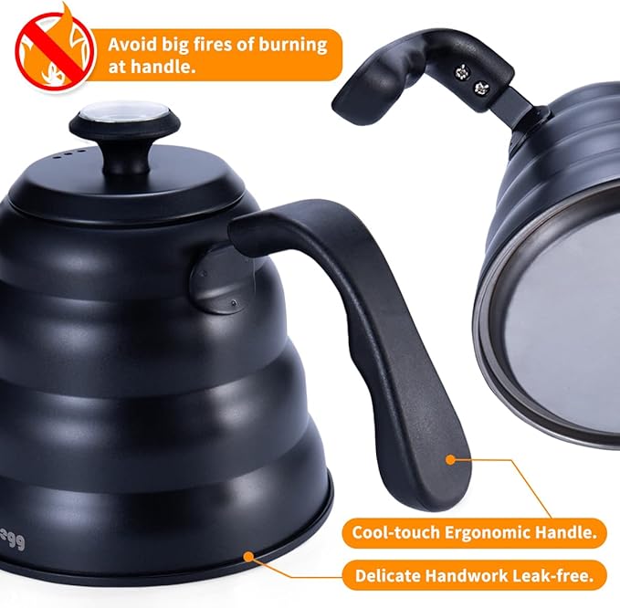 Pour Over Coffee Kettle with Thermometer for Exact Temperature 40 fl oz - Premium Stainless Steel Gooseneck Tea Kettle for Drip Coffee, French Press and Tea (Black)