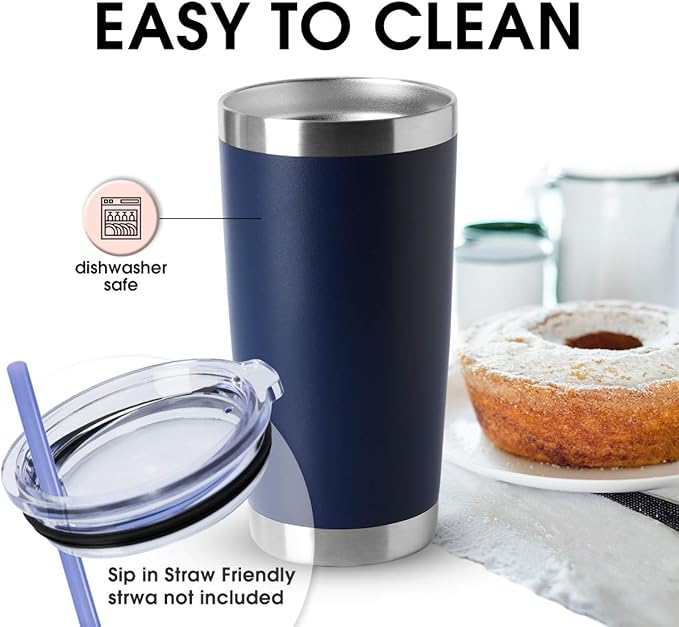 HASLE OUTFITTERS 20oz Tumblers Bulk Stainless Steel Cup with Lid Double Wall Vacuum Insulated Coffee Mug for Cold & Hot Drinks 8 Pack, Navy