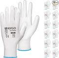 KAYGO Safety Work Gloves PU Coated-12 Pairs, KG11PB, Seamless Knit Glove with Polyurethane Coated Smooth Grip on Palm & Fingers, for Men and Women, Ideal for General Duty Work (Medium, White)